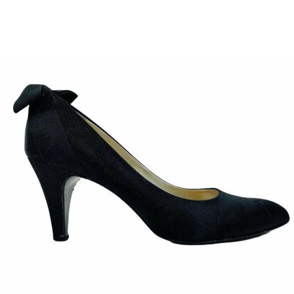 Liz Claiborne Black Satin Dress Pump with Back Bow - Picture 1 of 11